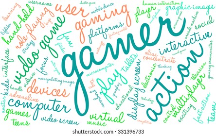 Gamer word cloud on a white background. 