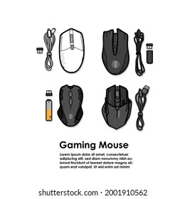 Arbeitsraumkonzept für Gamer, Draufsicht eines Spielgeräts, Maus, Tastatur, Joystick, Headset auf weißem Hintergrund