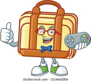 Gamer work suitcase cartoon character with mascot