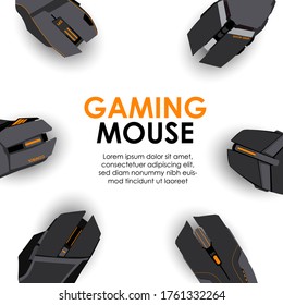 gamer workspace concept, top view a gaming mouse  on table background.