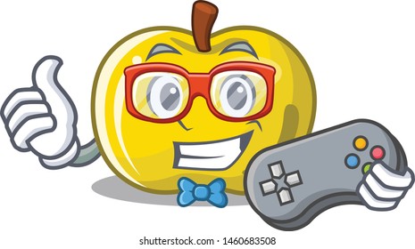 Gamer yellow apple isolated with the mascot