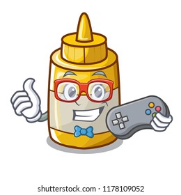 Gamer yellow mustard in plastic bottle cartoon
