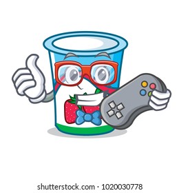 Gamer yogurt mascot cartoon style