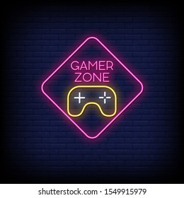 Gamer Zone Neon Signs Style Text Vector