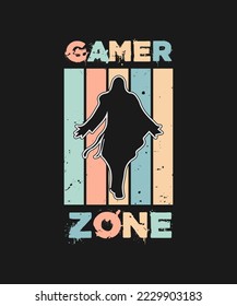 gamer zone vintage gaming t-shirt design collection, typography gaming t-shirt collection, gaming retro style vector t-shirt