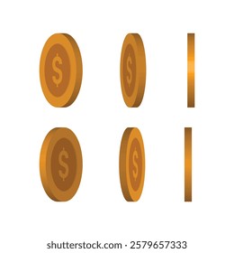 Game-ready dollar coin animation set for mobile, console, and app development. Flat vector motion design.