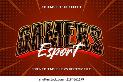 gamers 3d text effect with game theme. red typography template for modern tittle