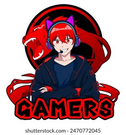 Gamers anime tshirt design . Anime vector illustration.