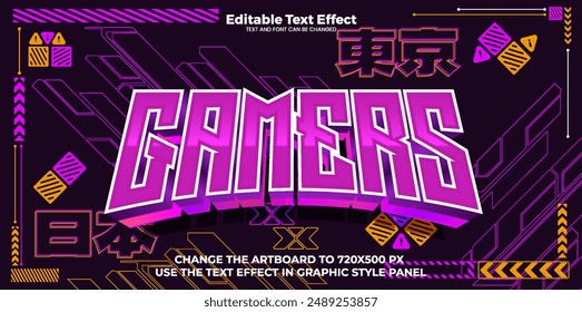 Gamers editable text effect in modern cyber trend style