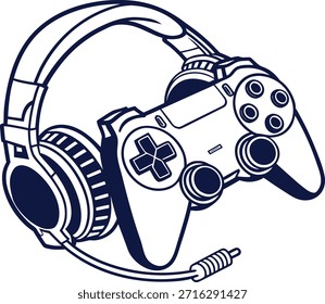 Gamer's Essential Kit Controller and Headset Outline Vector 