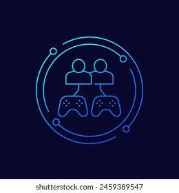 gamers icon with gamepads and players, linear design