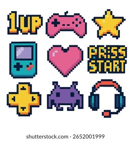 Gamers icon set, pixel art, eps 10 illustation