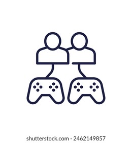 gamers line icon with gamepads and players