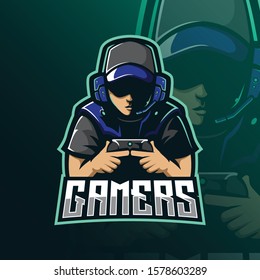 gamers mascot logo design vector with modern illustration concept style for badge, emblem and tshirt printing. gamer illustration for esport team.