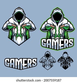 Gamers mascot logo design vector with modern illustration concept, Gamer illustration for sport team. Men in hood sweater vector illustration