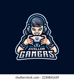 Gamers mascot logo template, Logo of a man using a headset playing a game