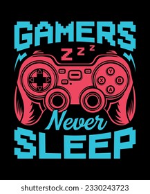 Los jugadores nunca duermen, los jugadores de gamer Shirt en línea, los jugadores de videojuegos de Geeky Gamer nunca duermen negros