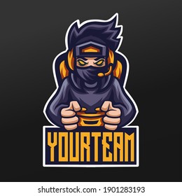 Gamers Ninja Mascot Sport Illustration Design for Logo Esport Gaming Team Squad