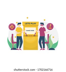 Gamers play games on console and vr vector illustration, suitable for landing page, ui, website, mobile app, editorial, poster, flyer, article, and banner