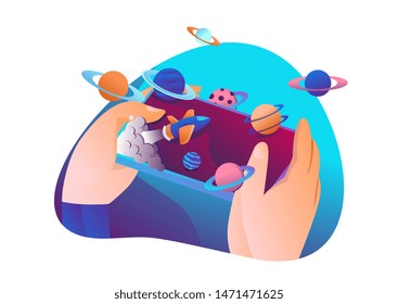 Gamers play video game on different hardware platforms. Cross-platform play, cross-play and cross-platform gaming concept on white background. vibrant violet