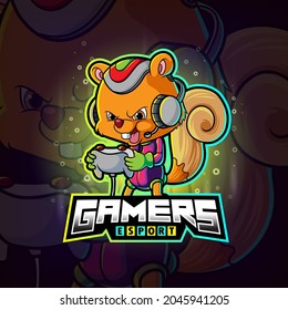 The gamers squirrel esport logo design of illustration