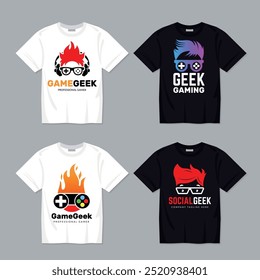 gamers t shirt. print design for clothes geek faces with gamepad of gaming consoles