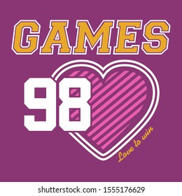 Games 98 heart stripe,Graphic design print t-shirts sports,poster,vector