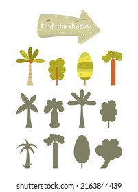 Games and Activities for kids. Find the correct shadow for Jungle Plants. Vector illustration.