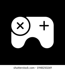 Games app dark mode glyph icon. Gameplay feature. PC, mobile and console games. Virtual entertainment. Smartphone UI button. White silhouette symbol on black space. Vector isolated illustration