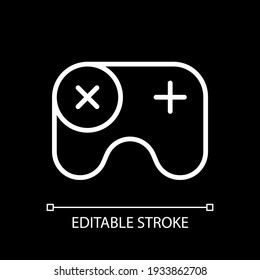 Games app white linear icon for dark theme. Gameplay feature. PC, mobile and console games. Thin line customizable illustration. Isolated vector contour symbol for night mode. Editable stroke