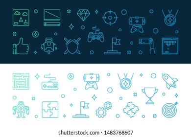 Games colored outline banners. Vector Game concept horizontal illustration
