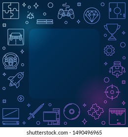 Games concept colorful outline frame - vector Game illustration in thin line style on dark background
