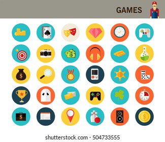 Games concept flat icons.