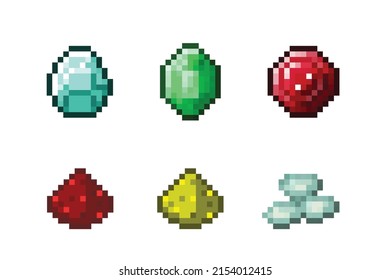 Games Concept, Resizable Vector, Pixel Art, Gem