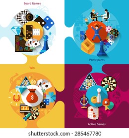 Games design concept set with board table active sport flat icons isolated vector illustration