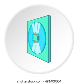 Games disk icon in cartoon style on white circle background. Play symbol vector illustration