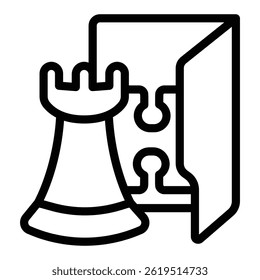 Games folder line icon, neural dataset concept. Vector graphics. Folder with tower chess and puzzle piece, gaming data sign on white background, style mobile or design