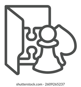 Games folder line icon, windows pack concept. Vector graphics. Folder with chess, puzzle and playing cards sign on white background, outline style icon for mobile or web design