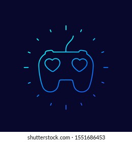 games, gamepad and hearts, line vector icon
