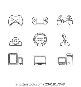 games hand drawn doodle illustrations vector set