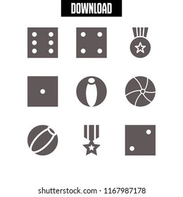 games icon. 9 games vector set. dice, beach ball and medal icons for web and design about games theme