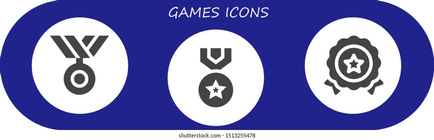 games icon set. 3 filled games icons.  Collection Of - Medal icons