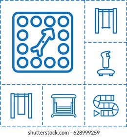 Games icon. set of 6 games outline icons such as swing, board game, joystick