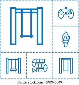 Games icon. set of 6 games outline icons such as swing, torch, joystick