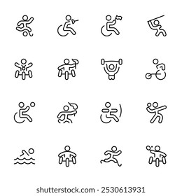 Games icon, sports, Athletics icon, running, swimming, jump sports vector set design with Editable Stroke. Line, Solid, Flat Line, thin style and Suitable for Web Page, Mobile App, UI, UX design.