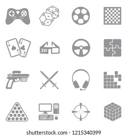 Games Icons. Gray Flat Design. Vector Illustration. 