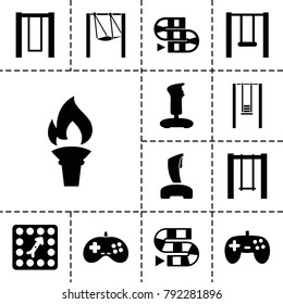 Games icons. set of 13 editable filled games icons such as joystick, dice game, swing, board game