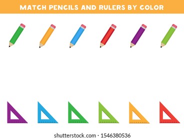 Games for kids. Match pencils and rulers by colors.