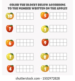 Games for kids. Printable pages for preschool children. Educational worksheet for kids. Apples. Counting the fruits. Math game. Counting and coloring.
