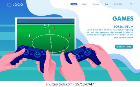 Games landing page website illustration vector flat design 